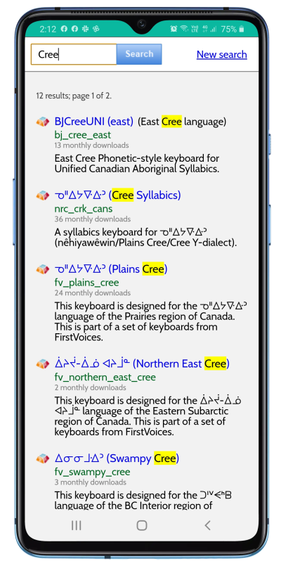 Choosing a Cree keyboard on Android