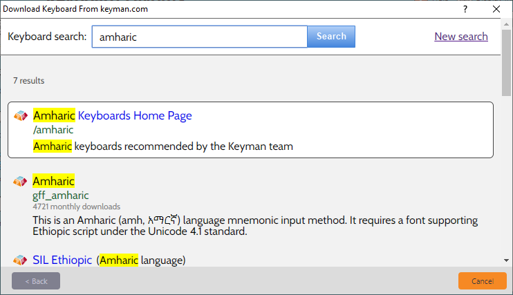 Searching for Amharic keyboards