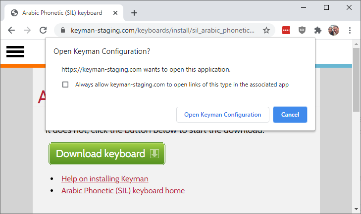 Installing a keyboard from your web browser